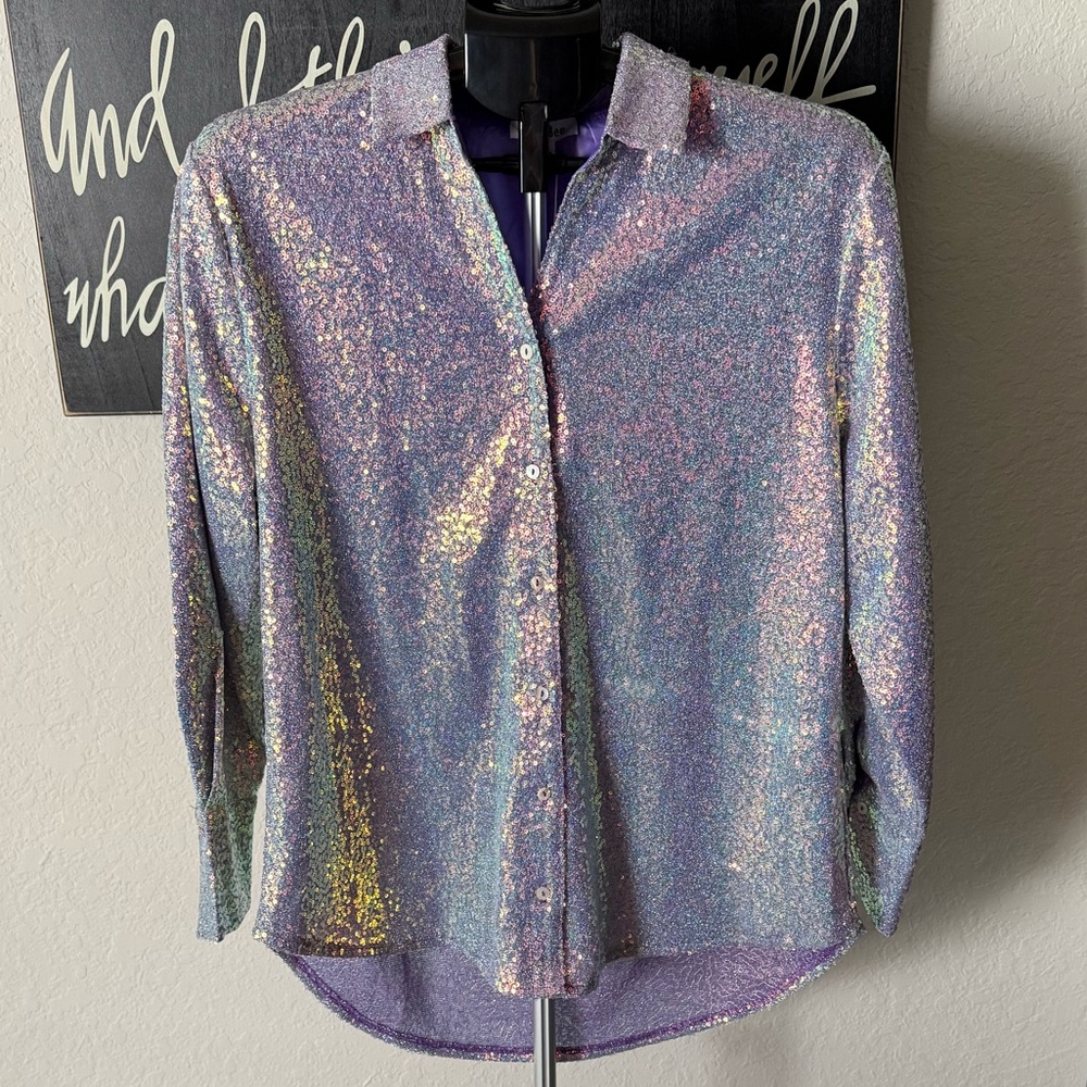 GeeGee Sparkling Sequin Button-Up Shirt NWT